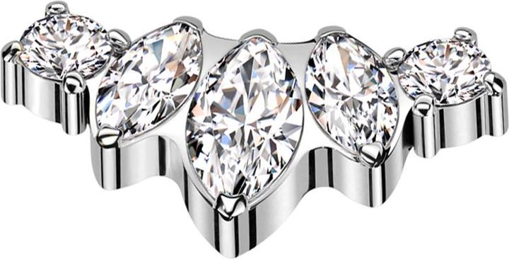 Star Piercing Dermal Anchor silber drei Ovale und zwei runde Kristalle silber (ohne Messing, Titan G23)