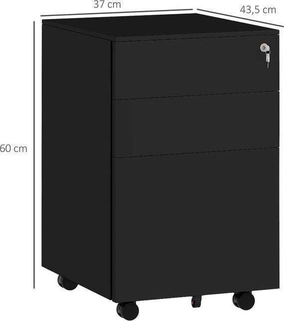 Produktbild Swisshandel24 Rollcontainer Aktenschrank, 3 Schubladen, abschliessbar, rollbar, 37cmx43,5cmx60cm, Schwarz