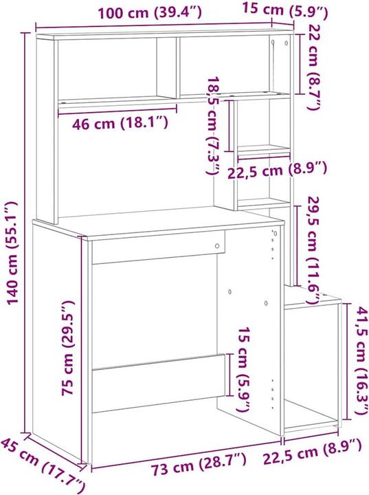 Actual product image VidaXL Desk with shelf black 100x45x140 cm wood-based office desk (100 x 45 x 140 cm)