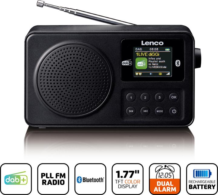 Immagine prodotto Lenco Radio portatile DAB+/FM con Bluetooth Nero (FM, DAB, Bluetooth)