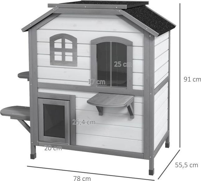 Actual product image Swisshandel24 Cat house Cat hut Cat cave, 2 floors, weatherproof, 78.1cmx55.2cmx90.8cm, white + grey (Cat)