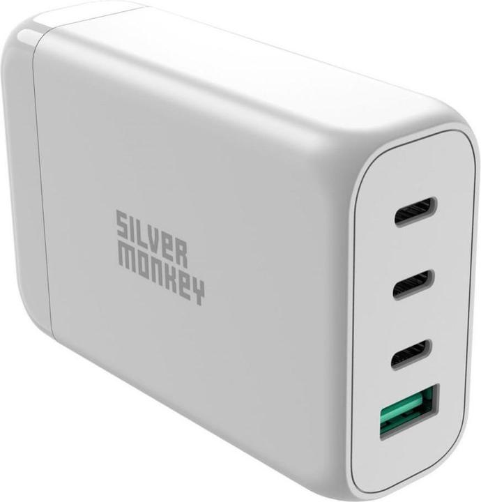 Actual product image Silver Monkey SMA152 130W GaN charger 3xUSB-C PD USB-A QC 3.0 with detachable power cable - white (130 W)