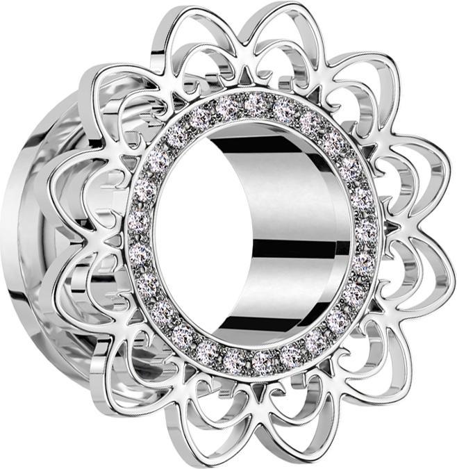 Image du produit Star Piercing Flesh Tunnel argenté cristaux argentés coeurs filigranes (Laiton, Acier chirurgical 316L)