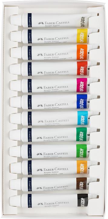 Immagine prodotto Faber-Castell Vernice acrilica in tubetto, scatola di cartone da 12 pezzi Colori altamente pigmentati, leggeri e (DAA326, 20 ml)