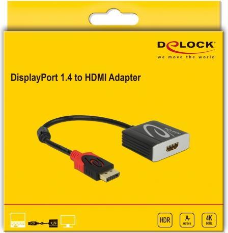 Actual product image Delock Adapter DisplayPort - HDMI, 4K/60Hz, active, HDR support (HDMI, 20 cm)