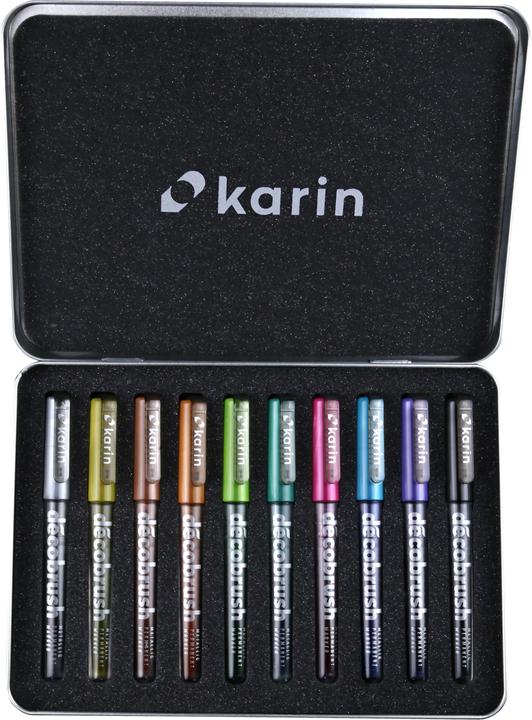 Karin Brush Marker Pro Metall Box (Metallic Silver, Metallic Blue, Metallic Red Gold, Metallic Violet, Metallic Light Green, Metallic Black, Metallic Green, Metallic Copper, Metallic Pink, Metallic Gold, 10 x)