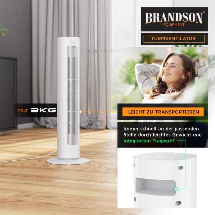 Actual product image Brandson Turmventilator, Fernbedienung, sehr leise, Oszillation, 3 Modi, Timer, 50 W, Standventilator 76cm (48 dB)