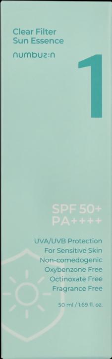 Produktbild Numbuzin No.1 Clear Filter Sun Essence Hydrating Moisturizing Cools Down Light Finish 1.69 Fl Oz (Sonnencreme Gesicht, SPF 50+, 2020 ml)