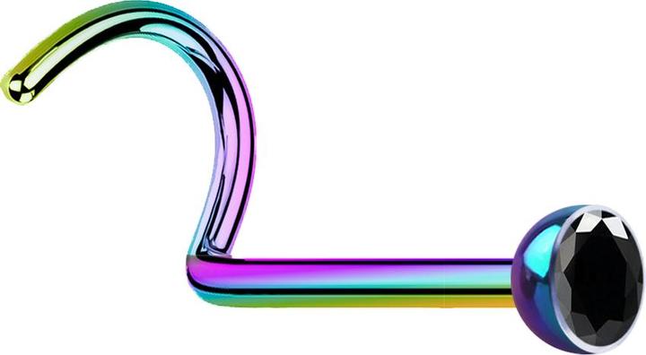 Produktbild Star Piercing Nasenstecker gebogen farbig mit Kristall schwarz (Chirurgenstahl 316L, ohne Messing)