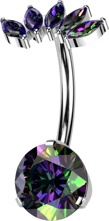Produktbild Hollywood Body Jewelry Threadless Banane silber Kristall dunkel multicolor gefasst und Fächer silber mit fünf Kristalle dun (ohne Messing, Titan G23)