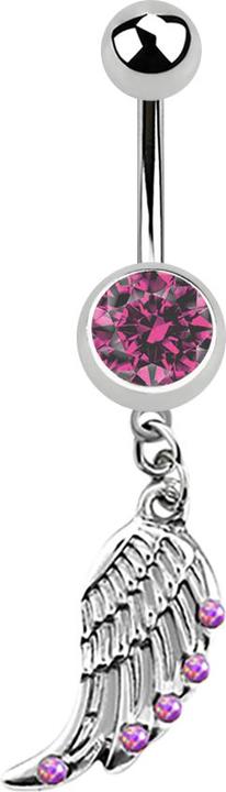 Produktbild Star Piercing Banane silber mit Anhänger Flügel und Opal pink (ohne Messing, Chirurgenstahl 316L)