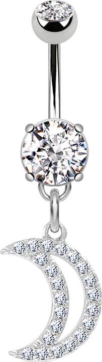 Star Piercing Banane silber mit Anhänger Halbmond (Chirurgenstahl 316L, Messing)