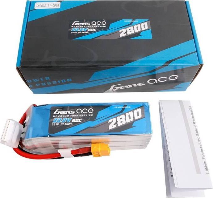 Image du produit Gens Ace Lipo 2800mAh 22.2V 60C 6S1P battery with XT60 connector (22.20 V, 2800 mAh)