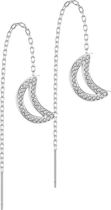 Actual product image Star Piercing Stud Earrings Silver Free Falling Chain Moon with Crystals (without brass, Surgical steel 316L)