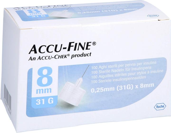 Actual product image Roche ACCU-FINE Sterile needles for insulin pens 8 mm, 100 pcs KAN (Insulin injections)
