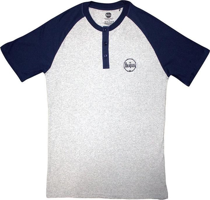 The Beatles Mini Drum Logo 3 Button Collar Raglan (Grey, Blue)