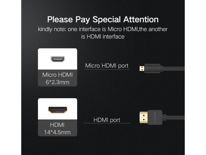 Produktbild Ugreen Micro HDMI auf HDMI 19pin 4K 60Hz 2.0V gold (1 m, HDMI)