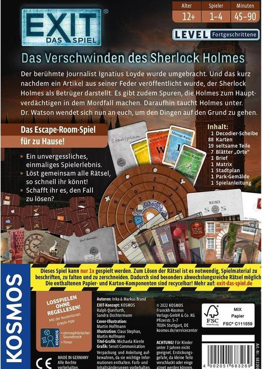Produktbild Kosmos EXIT - Das Verschwinden des Sherlock Holmes (Deutsch)