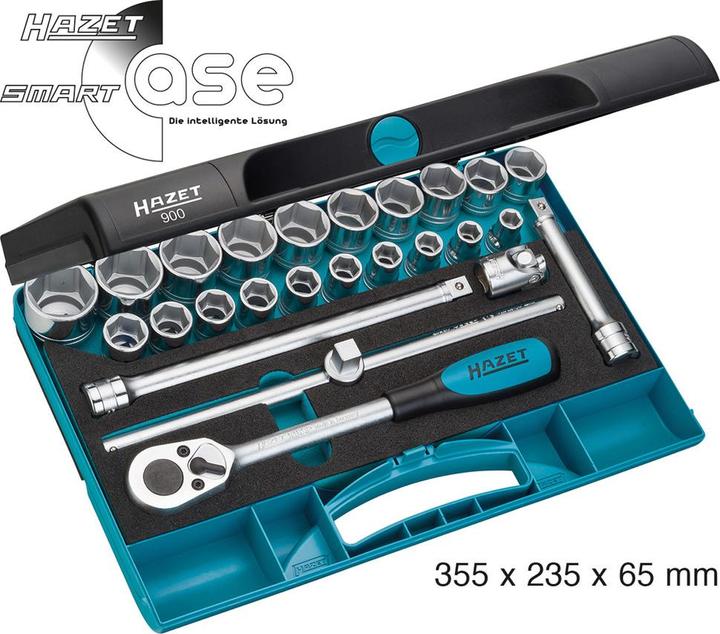 Actual product image HAZET Socket set 900 ∙ Square, hollow 12.5 mm (1/2 inch) ∙ Outside hexagon traction profile ∙ 10 - … (31 mm, 26 mm, 22 mm, 17 mm, 28 mm, 16 mm, 24 mm, 21 mm, 14 mm, 29 mm, 10 mm, 30 mm, 23 mm, 20 mm, 19 mm, 27 mm, 15 mm, 25 mm, 13 mm, 32 mm, 18 mm, 11 mm, 12 mm)