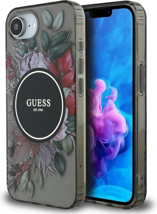 Actual product image Guess Case IML Flowers MagSafe for iPhone 16e black (Apple iPhone 16e)
