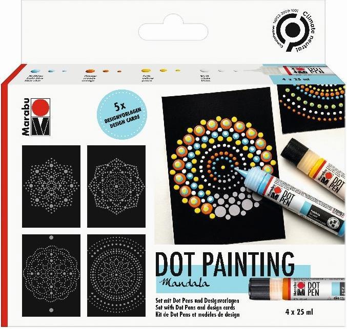 Produktbild Marabu Punktfarbe Dot Pen Set ""Mandala"", 4 x 25 ml auf Wasserbasis, im Liner, trocknet matt und erhaben a