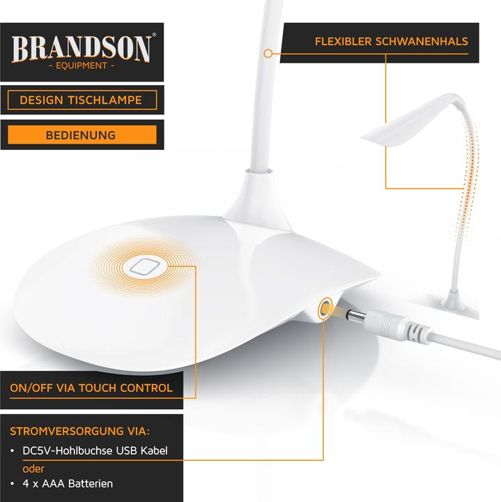 Actual product image Brandson USB Lamp, LED Desk Lamp, LED Table Lamp Bedside Lamp, 3 Brightness Levels (70 lm)