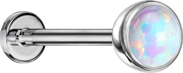 Star Piercing Micro Threadless Labret silber Halbkugel mit Opal weiss (Titan G23, ohne Messing)