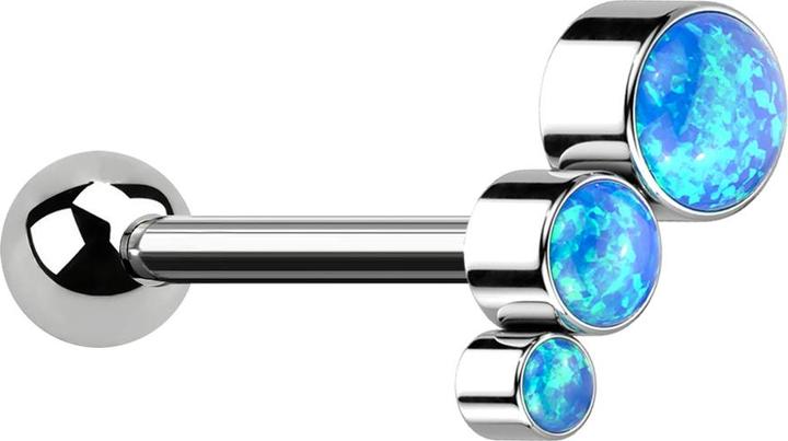 Star Piercing Micro Barbell Threadless silber mit Kugel und absteigend drei Opale blau (Titan G23, ohne Messing)
