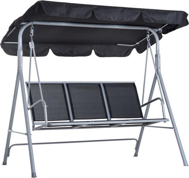 Image du produit Swisshandel24 Hollywoodschaukel 3-Sitzer Gartenschaukel Schaukelbank mit Dach Metall Schwarz+Silber 171 x 108 x 15