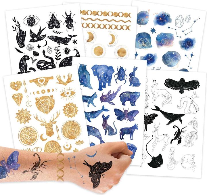 Papierdrachen Metallic Tattoos – Sonne, Mond und Sterne