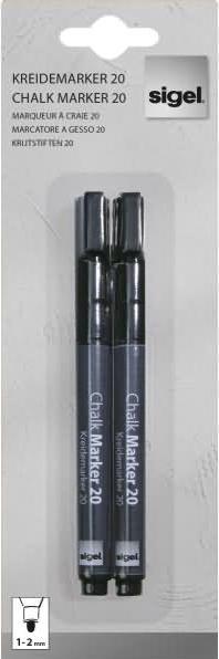 Sigel Artverum Kreidemarker 20 Rund (1-2 mm) (Schwarz, 2 mm, 2 x)