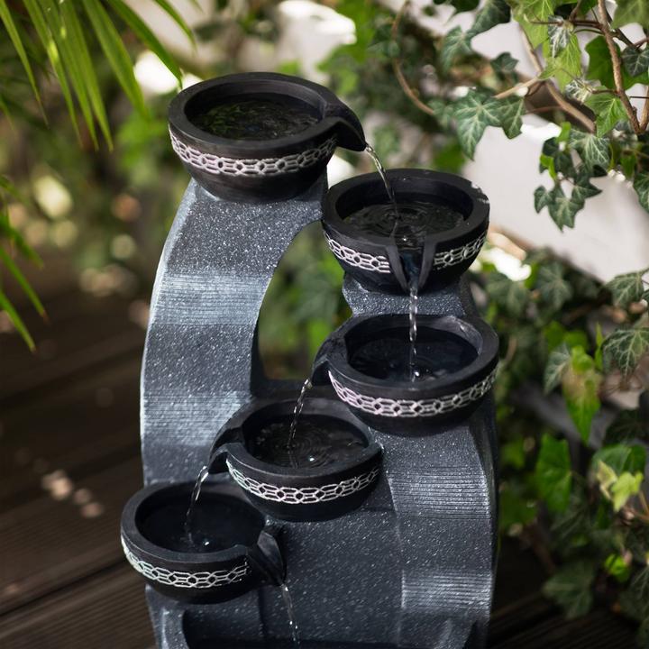 Produktbild Uniprodo Gartenbrunnen 5 Schalen auf Mauerensemble LED-Beleuchtung 12 W Wasserspiel
