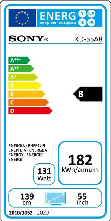 Energielabel Sony OLED KD55A8 (55", OLED, 4K, 2020)