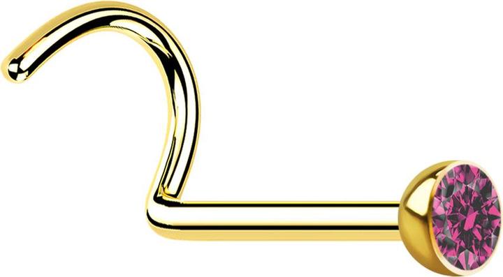 Produktbild Star Piercing Nasenstecker gebogen vergoldet mit Kristall pink (Chirurgenstahl 316L)