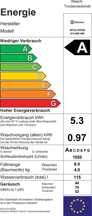 Etichetta energetica Electrolux WTGL3VI300 (Spina UE)