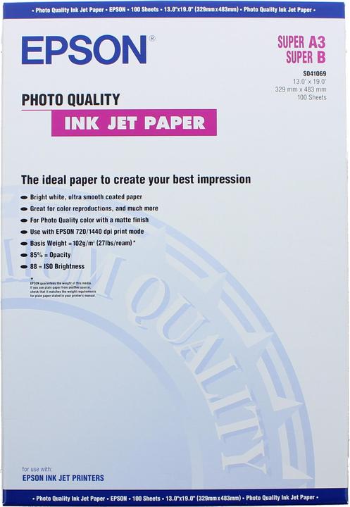 Actual product image Epson Photo Quality Ink Jet Paper, 100 sheets (102 g/m², A3+, 100 x)