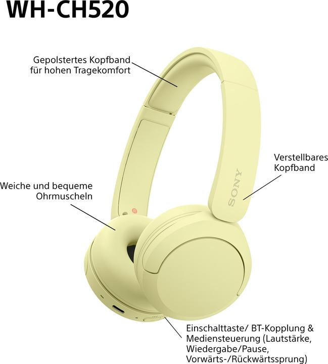 Image du produit Sony WH-CH520 (pas de réduction du bruit, 50 h, Sans fil)