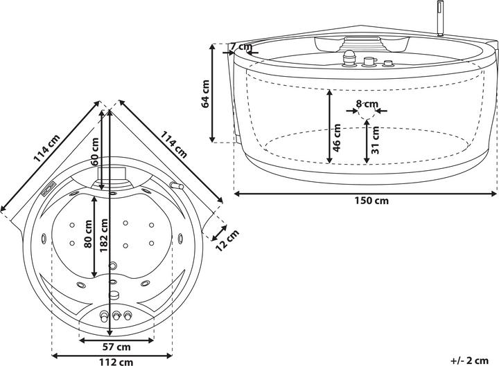Produktbild Beliani Badewanne-Whirlpool mit Bluetooth Lautsprecher weiss Eckmodell 150 x 114 cm MILANO (412 l, 181 cm, 150 cm)