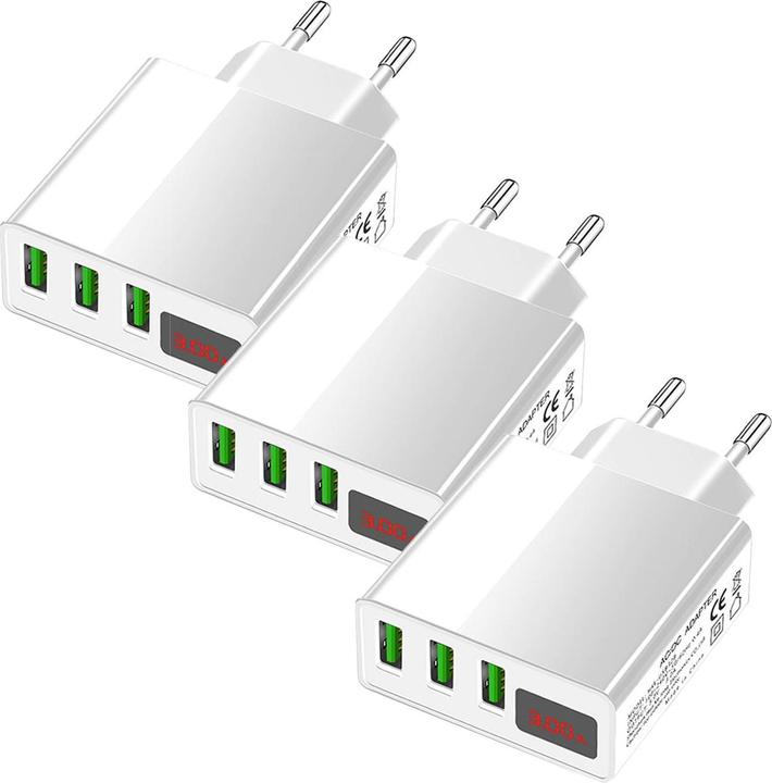 Actual product image Casativo Set of 3 intelligent 3-port USB power supply with LED display, white
