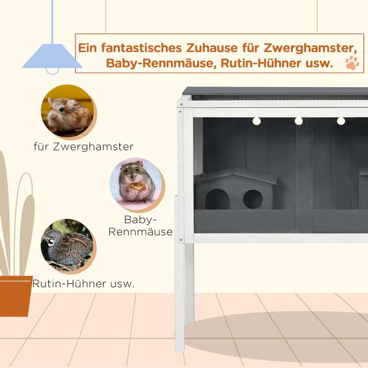 Immagine prodotto PawHut Zwerghamster-Käfig Tannenholz, Metall Dunkelgrau