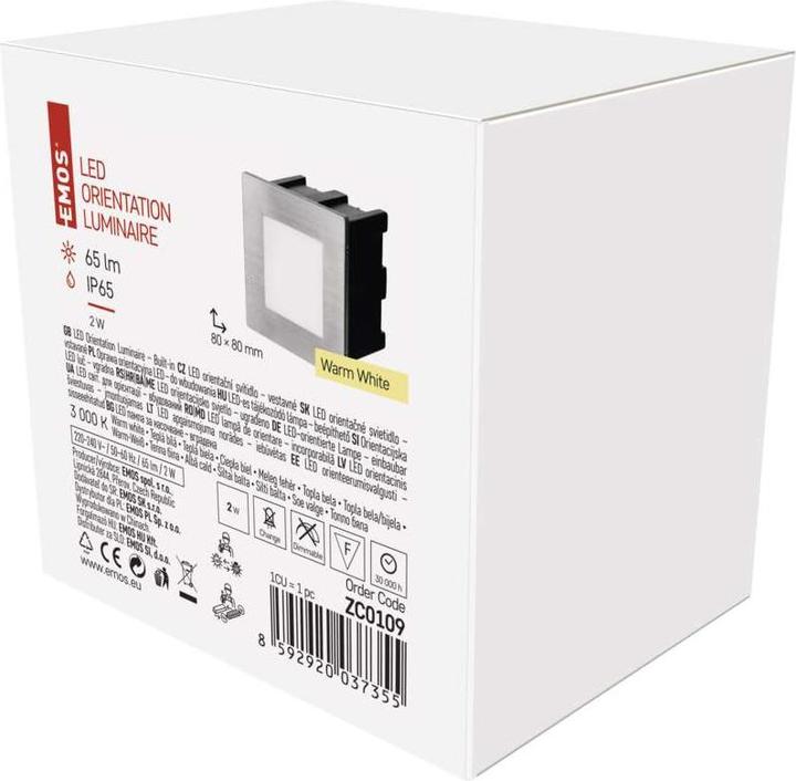 Immagine prodotto Emos Luce LED per scale - luce da incasso 80×80, 1,5W bianco caldo IP65 (65 lm)