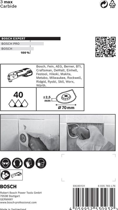 Productafbeelding Bosch Professional Zubehör Voegenreiniger EXPERT 3 max AVZ 70 RT4 Carbide RIFF 1 stuk 2,5 mm pc.