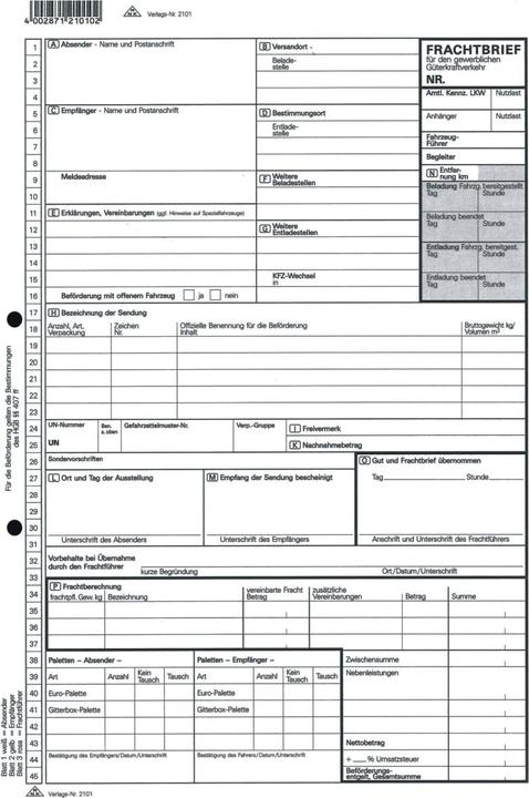 Valeurs nutritives et ingrédients Rnk Éditeur Formulaire "Frachtbrief fr Gterkraftverkehr", SD (50 x)