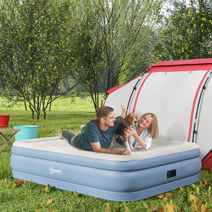 Actual product image Swisshandel24 Camping mattress for 2 people, inflatable, built-in pump, carrying bag, 203x152x46cm, light blue (152 x 203 cm)