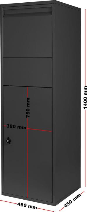 Produktbild Wiltec Paketkasten Briefkasten schwarz 46x45x140cm Paketbox Zuhause Päckchen