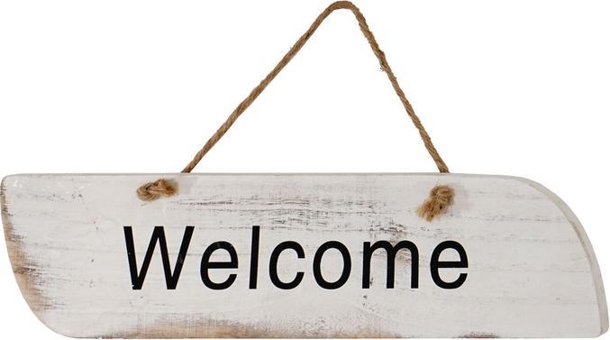 Produktbild Swisshandel24 Wandschild Welcome, Dekoschild Holzschild, Shabby-Look 10x43x1cm weiss (10.5 x 43 x 1 cm)