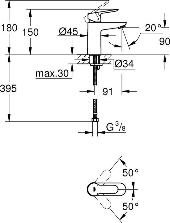 Immagine prodotto Grohe Miscelatore per lavabo,, Start Edge, DN 15, Taglia S, senza tirante, cromo