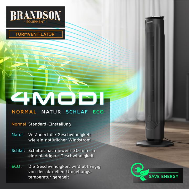 Produktbild Brandson Turmventilator, Fernbedienung, Aromafach, 40 W, Oszillation, 3 Modi, Timer, leise, Standventilator (40 dB)