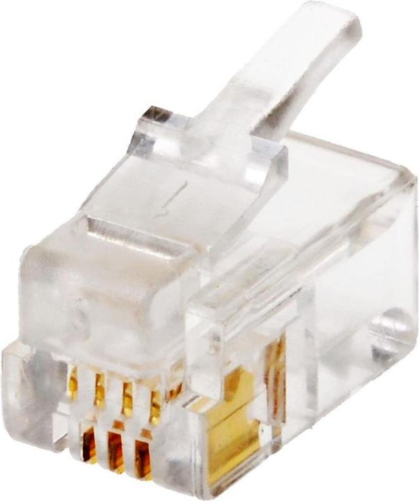 Produktbild Helos Modularstecker 4P4C, RJ10, VPE 100 Stück Western-Stecker 4-polig, RJ10, 4 Kontakte (vergoldet), für