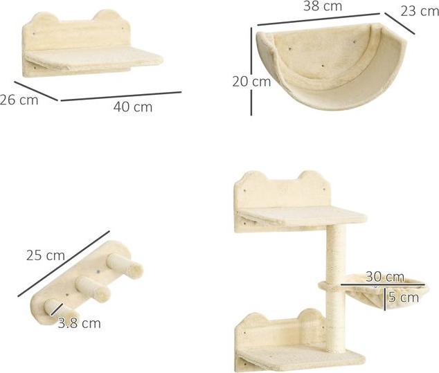 Image du produit Swisshandel24 Katzen Kletterwand 4 tlg, Katzenkratzbaum inkl. Klettern, bis 5kg (23.50 cm, Beige)